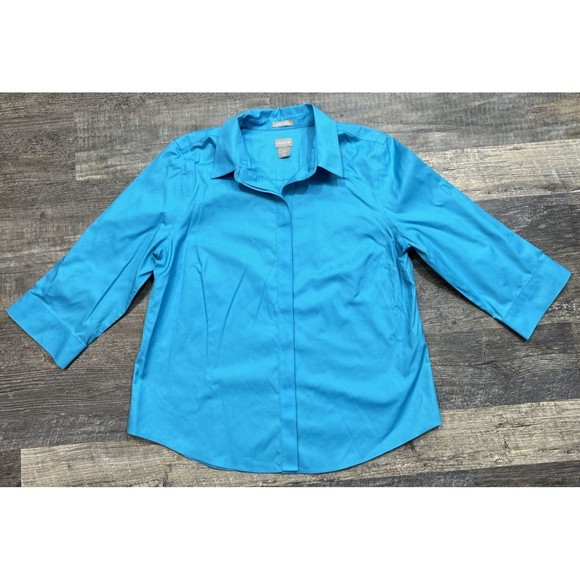 Chicos No Iron Stain Shield Blue Blouse Size 1.5 US 10 - Picture 9 of 9
